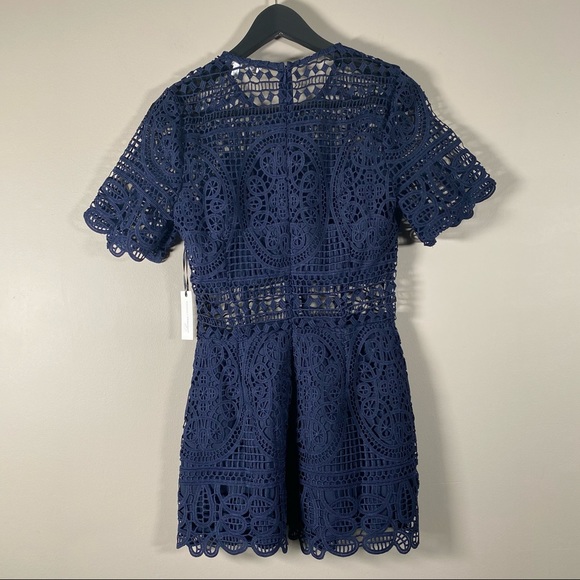 LOVERS + FRIENDS Cherish Navy Lace Rompers size S - Picture 6 of 9